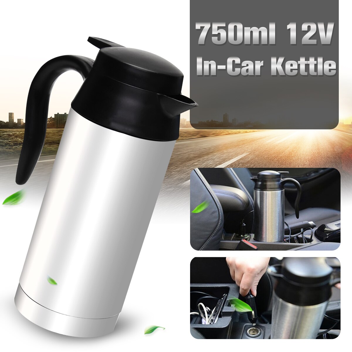 Bilbaseret opvarmning rustfrit stål kop kedel rejse tur kaffe te opvarmet krus motor vand til bil eller lastbil brug 750ml 12v