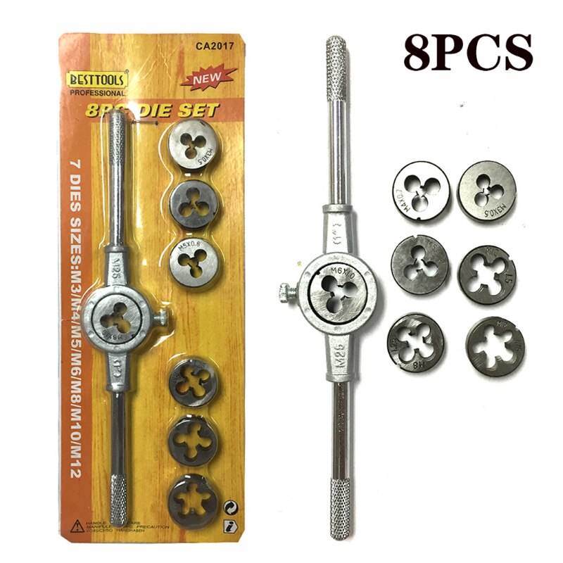 Juego de troqueles y grifos de mano métricos, herramientas de escariador cónico recto, tapones de rosca de tornillo de M3-M12, 8/12/20 Uds.: 8pcs