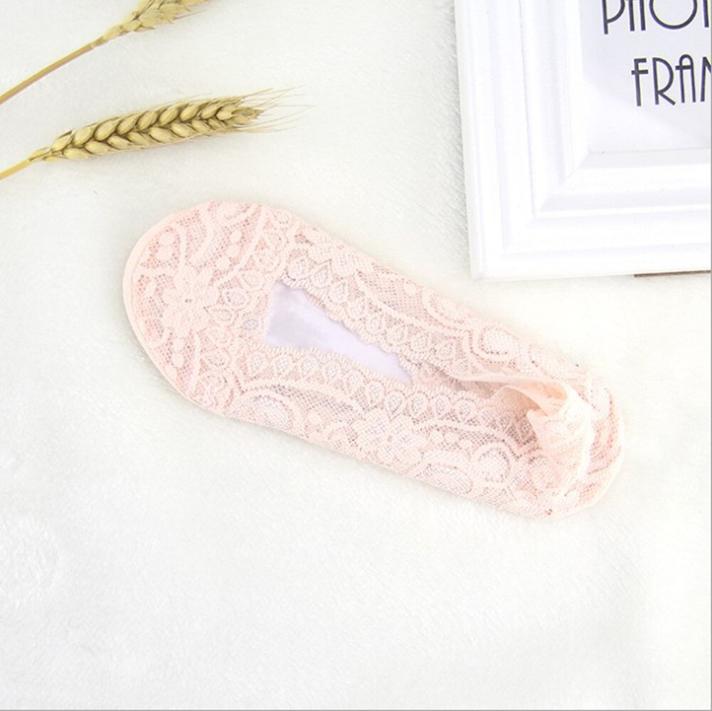 5 Pairs Ladies Slipers Skin Shoe Liners Footsies Invisible Thin Lace Socks Sheer Women Floral Lace Socks: Pink