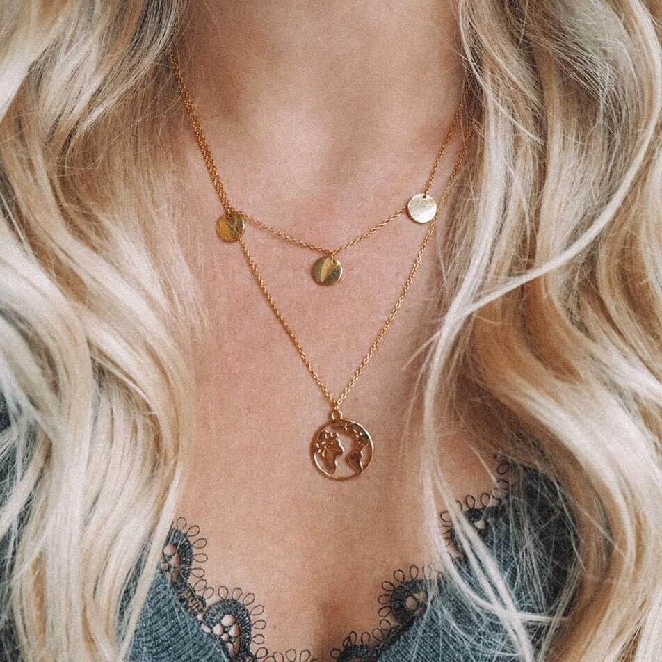 Vintage Multilayer Gold Necklaces for Women Kolye Moon Star Crystal Chain Necklaces & Pendants Boho Choker Jewelry: Gold Map