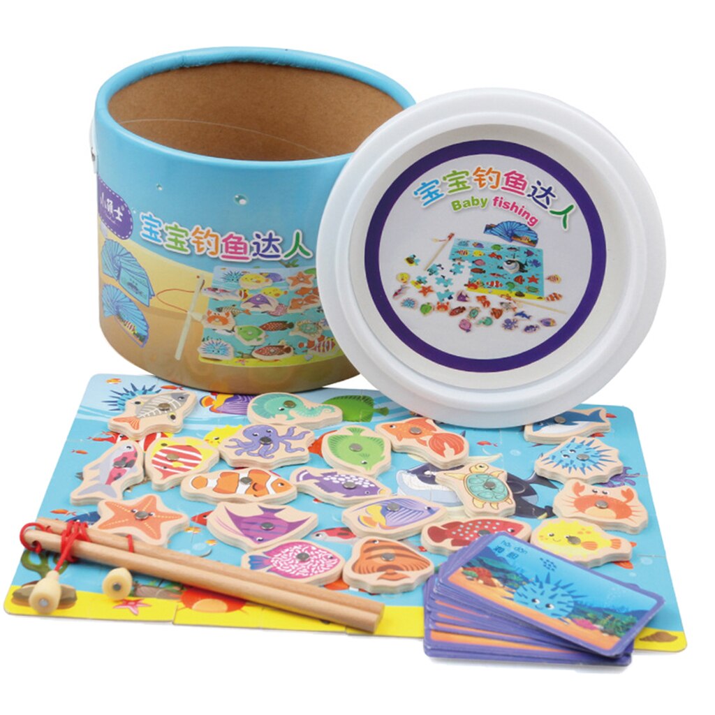 3 in 1 Scatola di Legno Gioco di Pesca di Pesce Modello Animale & puzzle puzzle fingere Strumenti kit di Apprendimento Giocattolo