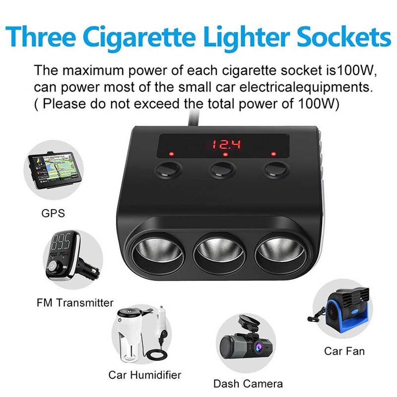 Sigarettenaansteker Splitter 4 Usb Charger Adapter 3.6A 100W Led Voltage Detectie Met Schakelaar Voor Mobiele Telefoon MP3 Dvr