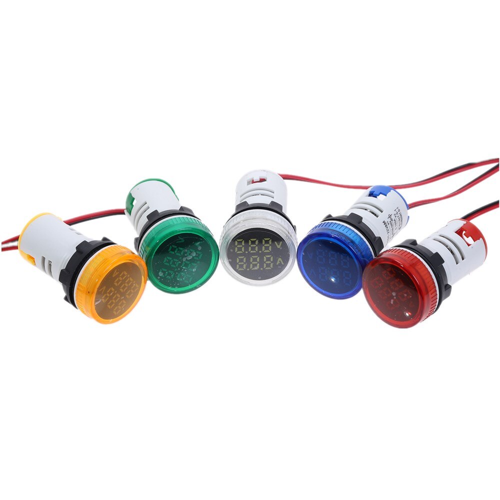 Mini Digitale Voltmeter Amperemeter 22Mm Ronde Ac 50-500V 0-100A Amp Volt Voltage Tester Meter Dual Led indicator Pilot Lamp Licht
