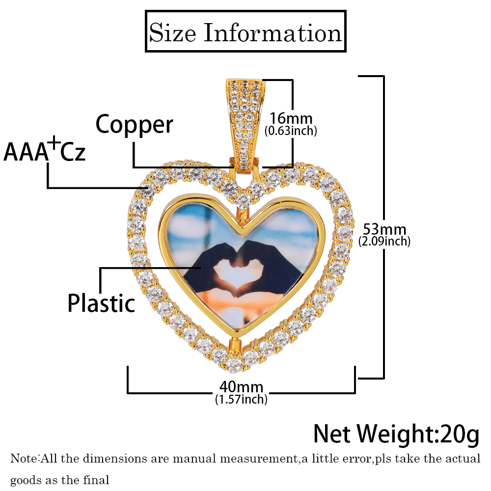Collar con colgante de imagen de corazón de dos caras, joyería para hombres, Hip Hop, foto helada personalizada, colgante giratorio para mujeres,