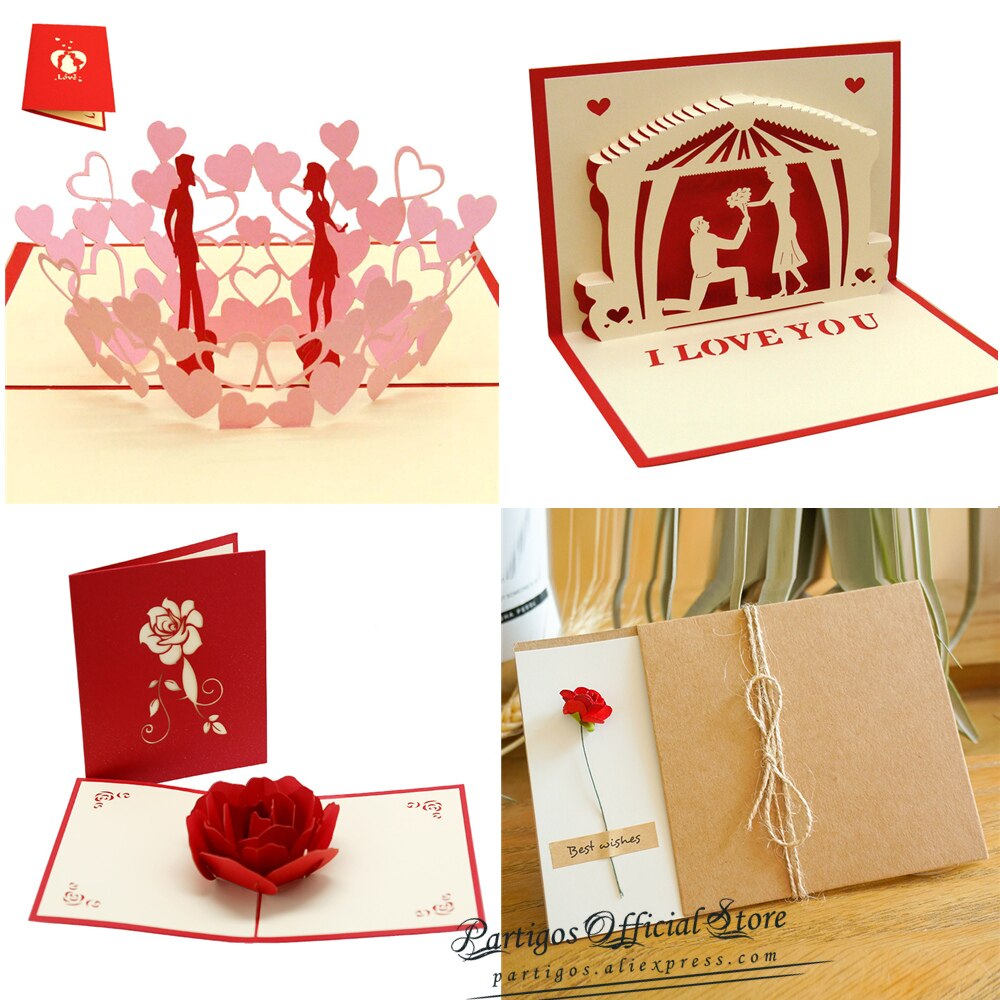 4pcs Cards Valentines Day Postcard Wedding Invitation Greeting Cards Anniversary for Her especially for you Love Card