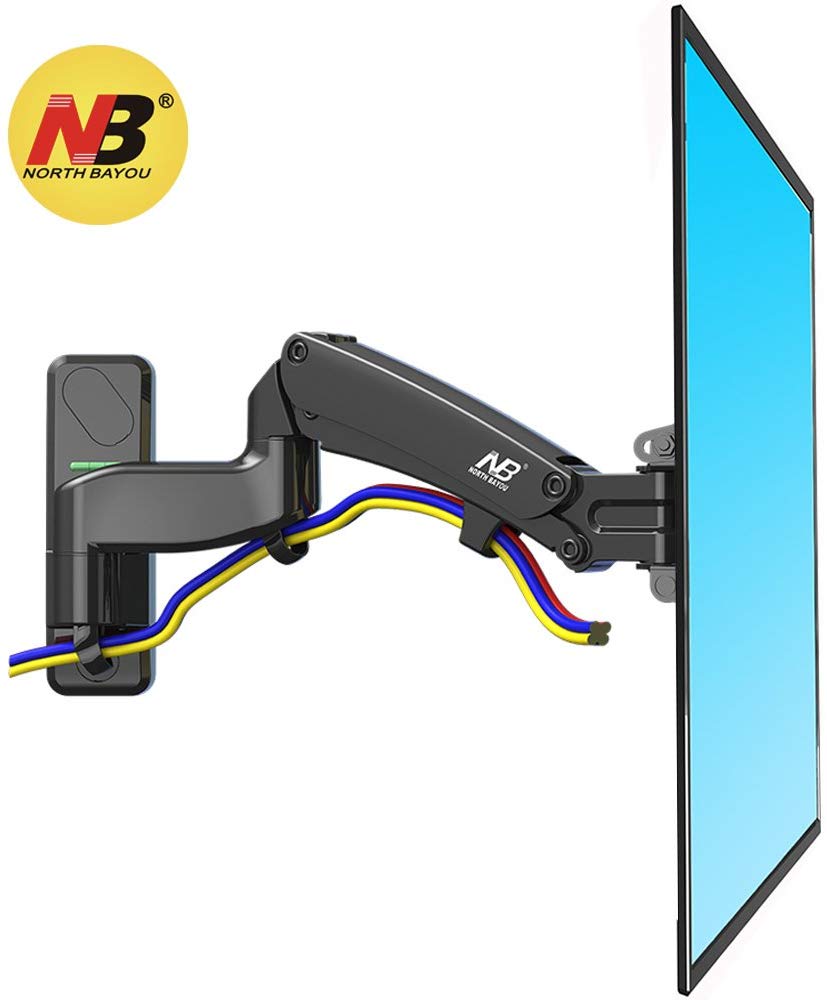 NB North Bayou Black F300 Full Motion Monitor Wall Mount TV Bracket with Adjustable Gas Spring for 24"-35" LED LCD Monitor TV