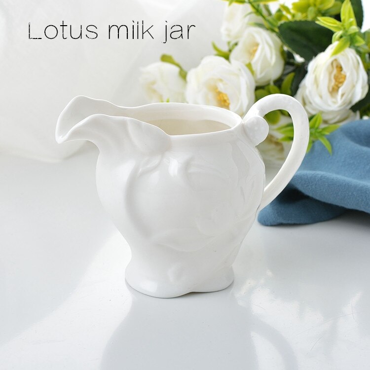 Milk Cup Milk Cans Ceramic Milk Cup Milk Cans Hotel Western Restaurant Cafe Pure White Embossed Lotus Cup