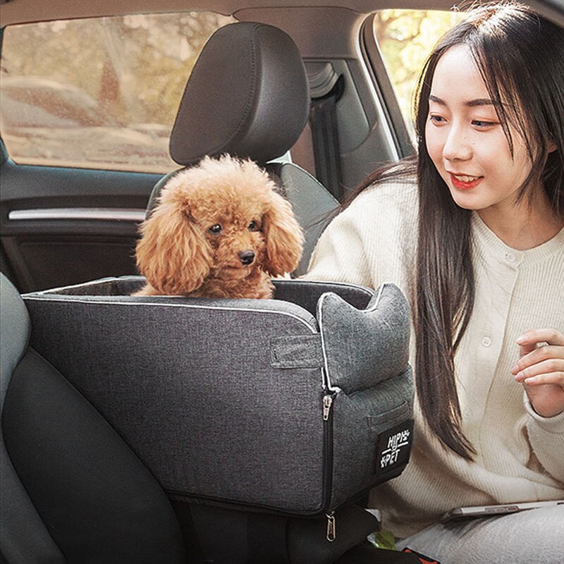 Asiento de coche portátil para mascotas, compartimento de reposabrazos para coche, cama Perrera de refuerzo, antideslizante, para perros pequeños, gatos y viajes
