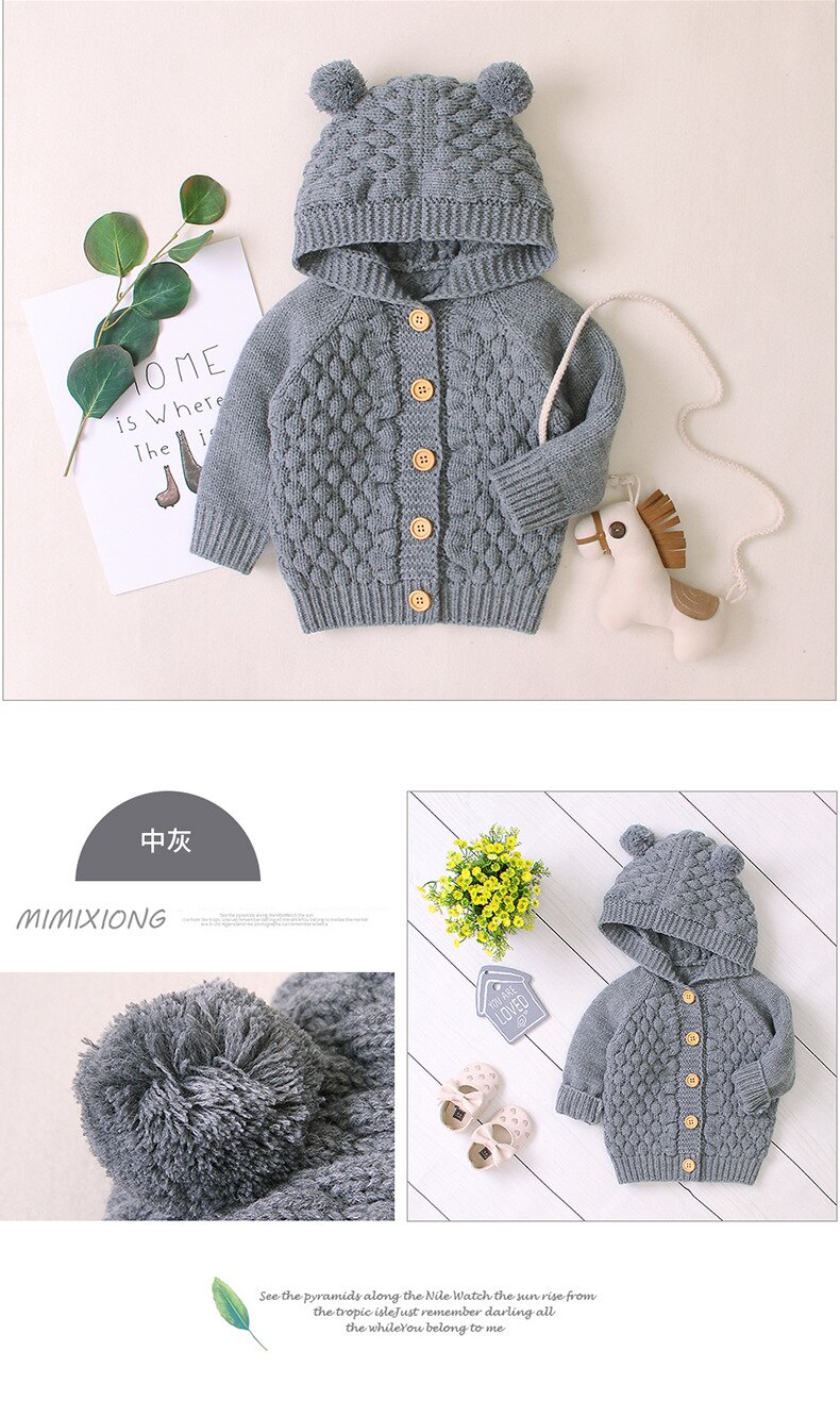 Pudcoco Schattige Baby Baby Kids Jongen Meisje Soild Kleur Knop Hooded Truien Herfst Gebreide Jas Outfit 3-24M: Grijs / 12m