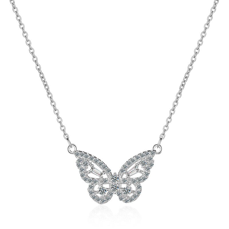 ANENJERY-pendentif en zircone brillante pour femmes, accessoires de fiançailles romantiques, nouveauté, pendentif papillon, , S-N707: Silver Color