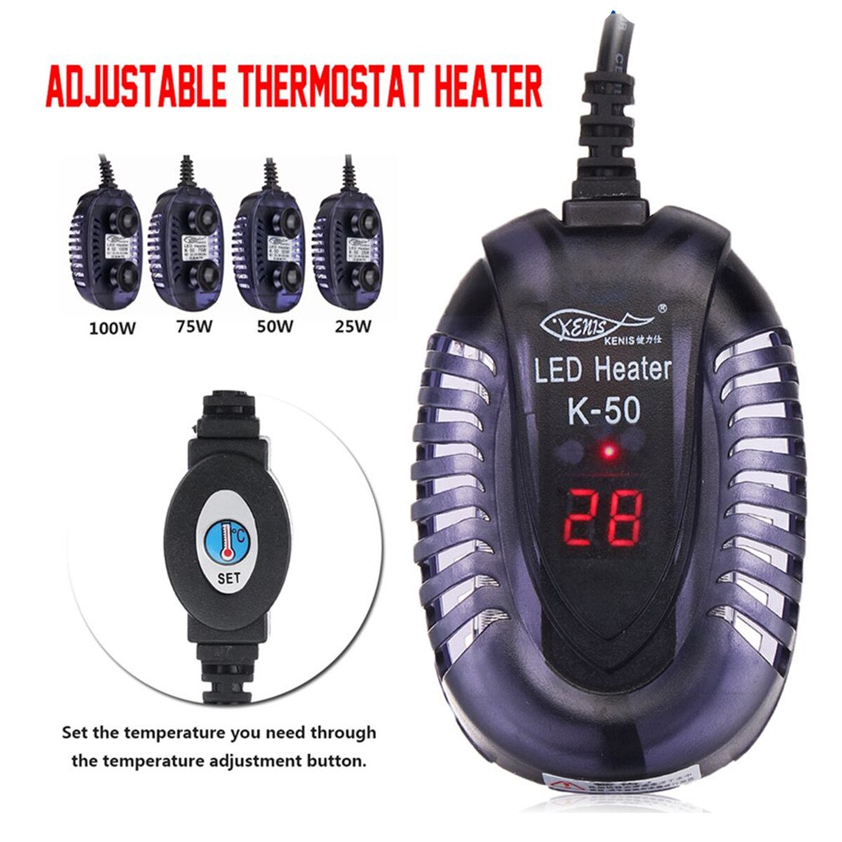 Fit 15/30/45/75L Aquarium Submersible Heater Fish Tank LCD Display Adjustable Water Heating Rod Constant Temperature Control