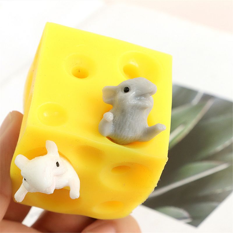 Mouse and Cheese Toy Sloth Hide and Seek Stress Relief Toy 2 Squish Figures And Cheese Block Stress Busting Fidget Toys: Default Title