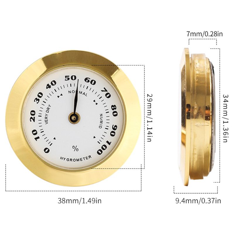 38mm Round Glass Analog Hygrometer For Humidors ，For Guitar Violin Cigar Tobacco