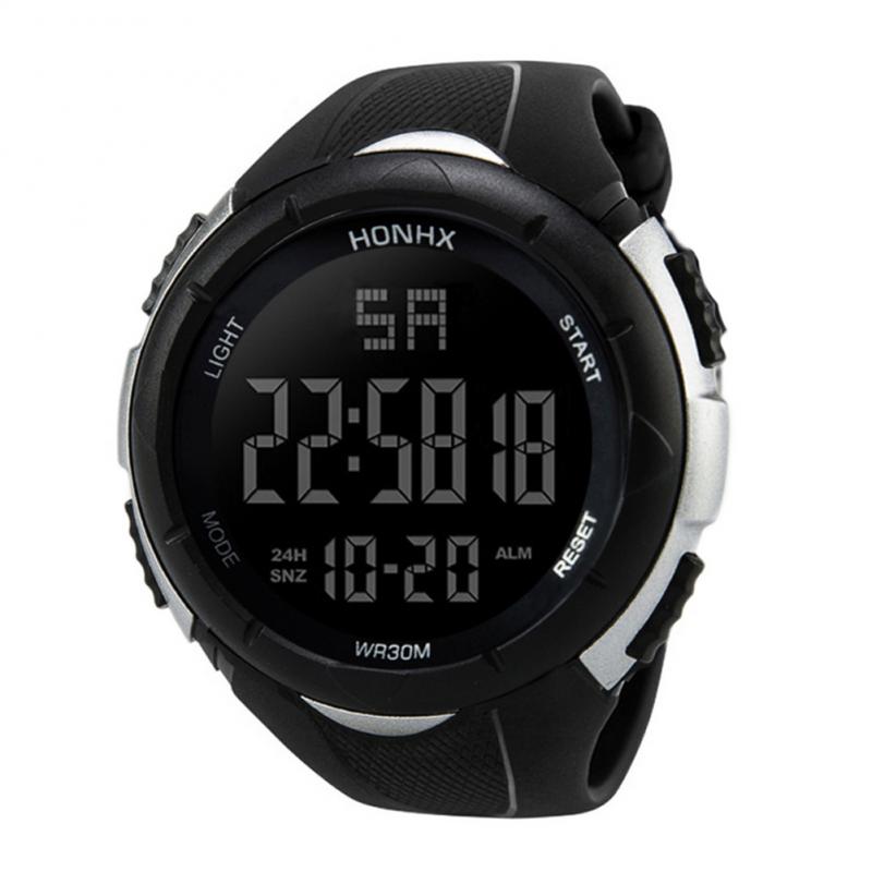 männer Digitale Uhr Sport Uhr LED Digital Neue lässig Handgelenk Uhren Silikon Gummi Band Datum Uhr Mehrfarbig: silber-