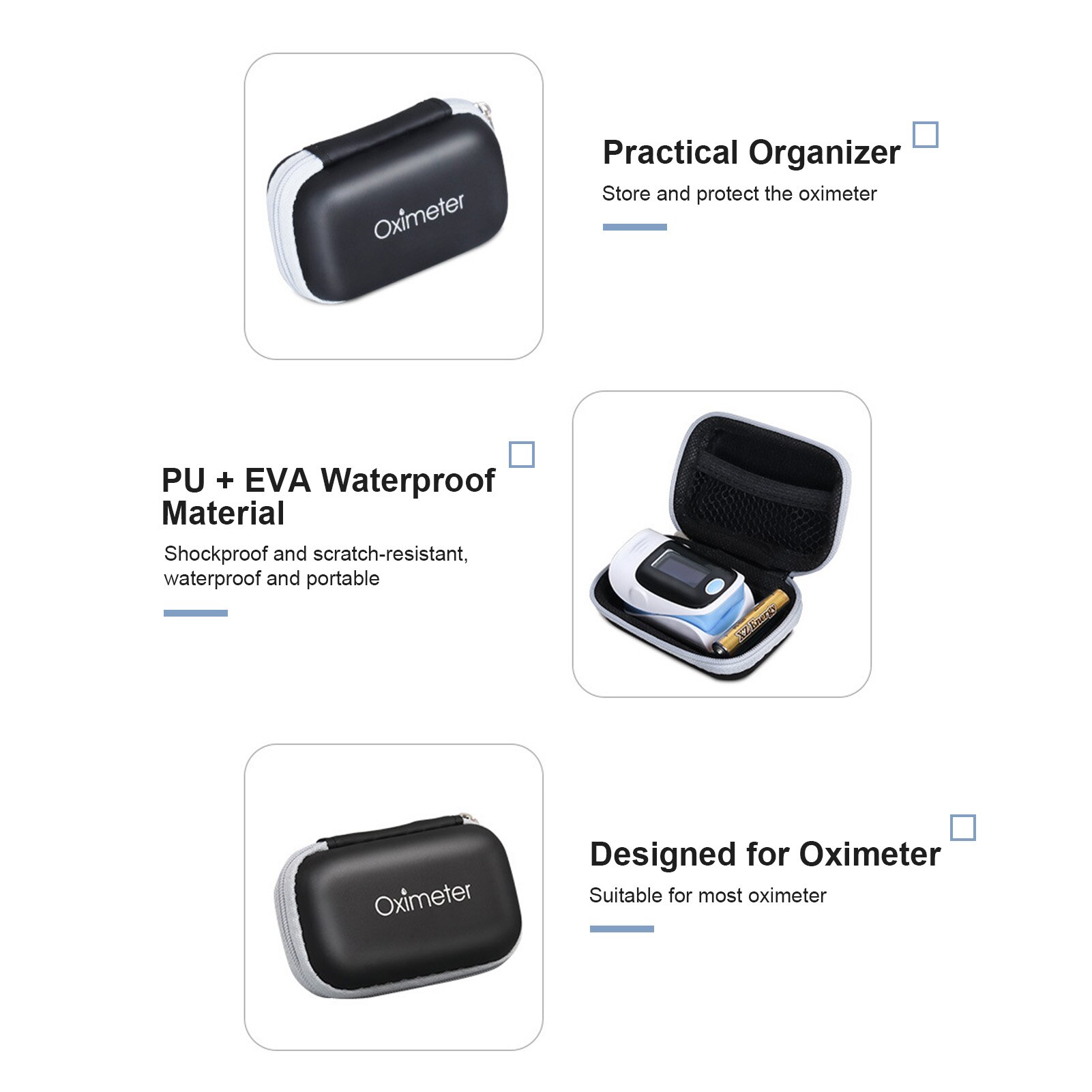 Portable Oximeter Protective Case Multipurpose Waterproof Zipper Storage Bag EVA Fingertip Pulse Oximeter Organizer Carry Pouch