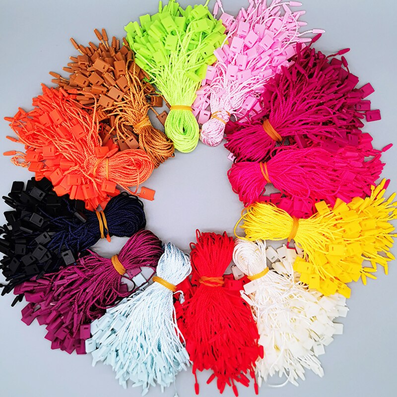 1000pcs Polyester Tag White Beige Black Hang Tag Rope Plastic String Snap Lock Pin Loop Tie Fasteners DIY Clothing Labels