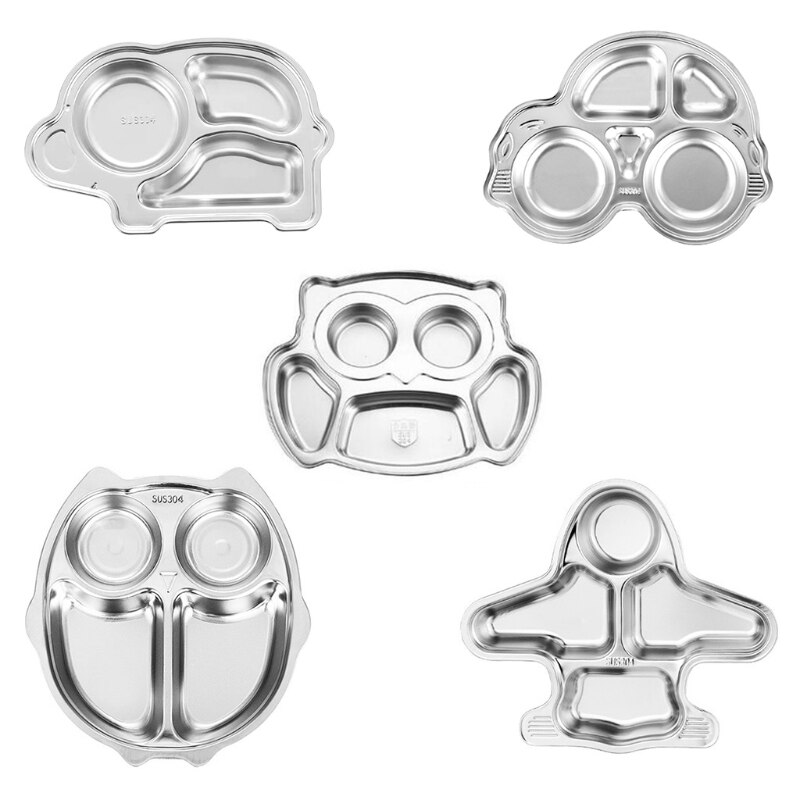 Stainless Steel Divided Plate Cute Cartoon Dinner Tray Lunch Container Kids Toddlers Babies Serving Platter for School Canteen