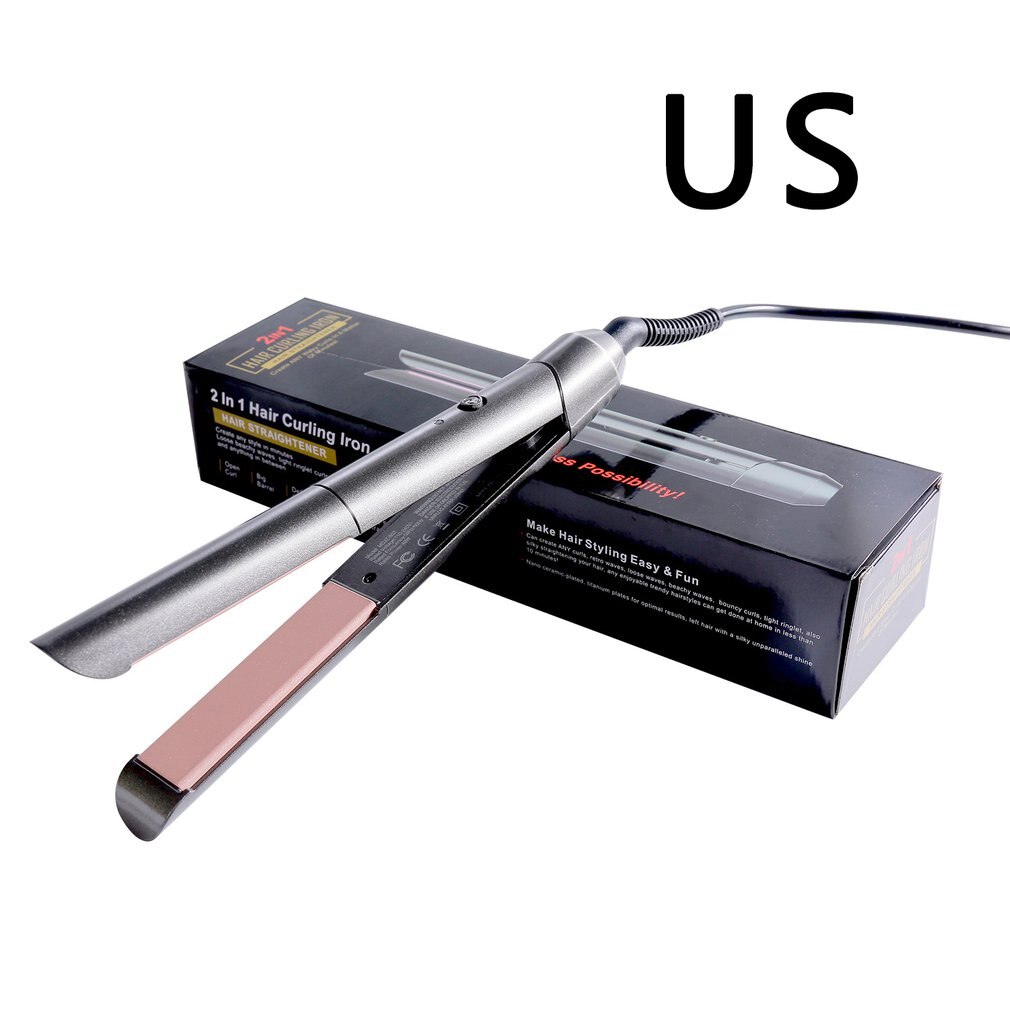 2 in 1 Dual Use Hair Curling & Straightening Iron Hair Straightener Hair Curler Wet & Dry Flat Iron Hair Styler