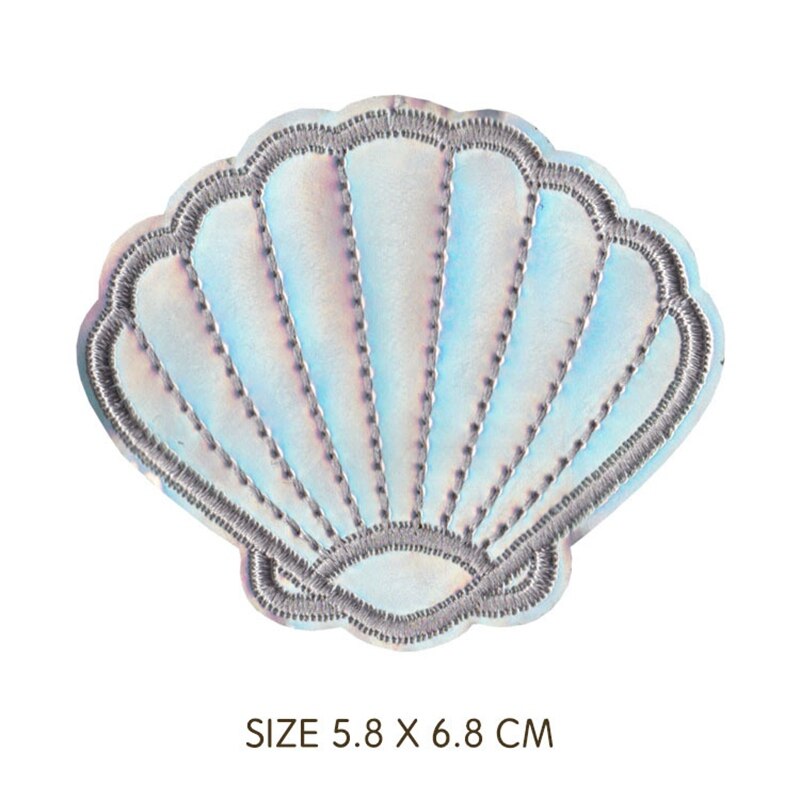 Parches de cuero con calamar de sirena y concha, Parches bordados para planchar para ropa, pegatinas de ropa a rayas de mar DIY, apliques: N-BT7249