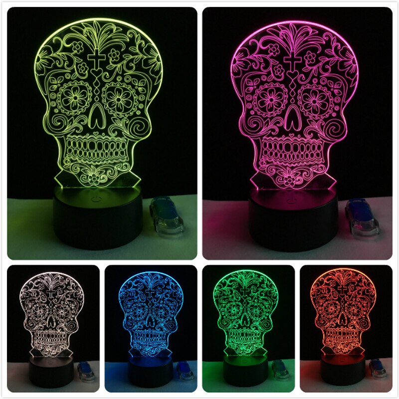 GAOPIN Creatieve Bloem Schedel Vormige 3D Lamplicht LED USB Stemming Nachtlampje Multicolor Touch of Remote Luminaria Veranderen Tafellamp