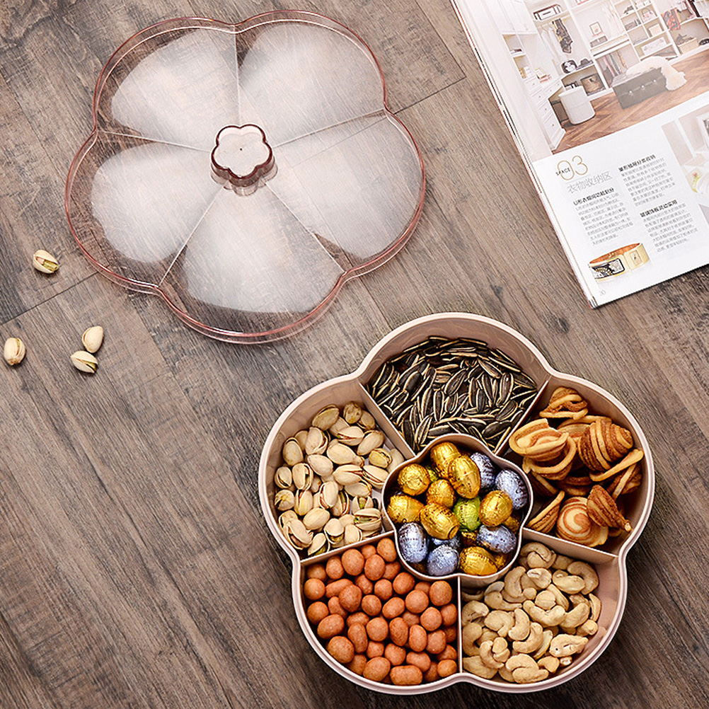 Flower Shape Snack Serving Tray Snacks Storage Box With Lid For Nut Candy Dried Fruit Can Be Placed Separately To Avoid Mixing