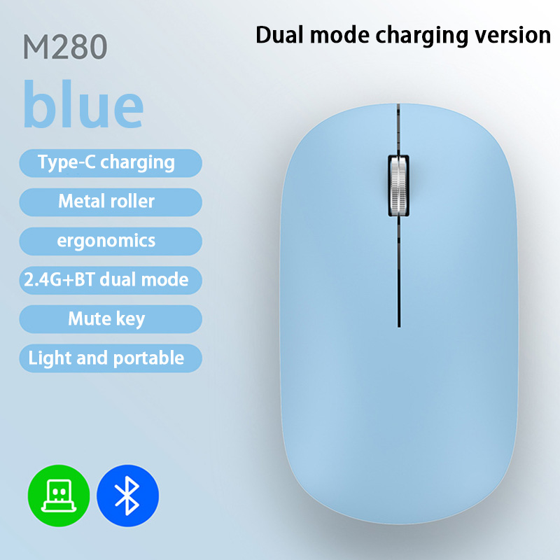 Bezprzewodowa mysz Xiaomi Bluetooth z podwójnym trybem i regulacją DPI 2,4G typu C, ładowalna, cicha, ergonomiczna, przenośna mysz biurowa Morandi: Niebieski