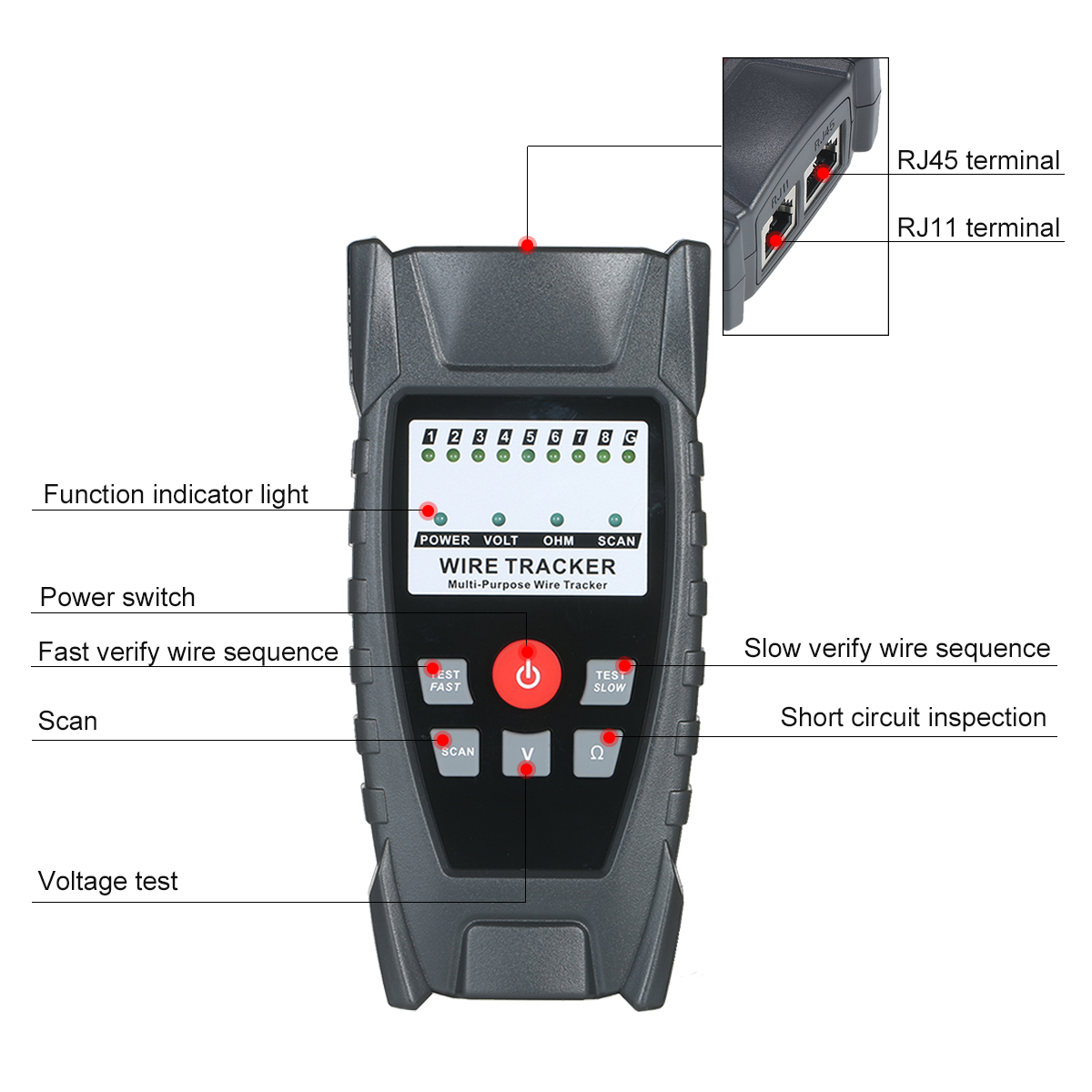 KKmoon Draht Tracker Tragbare RJ11 RJ45 Kabel Tester Telefon &Ampere; Netzwerk Linie Finder mit Kopfhörer für Netzwerk Wartung