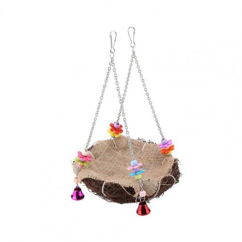 Parrot Swing with Bell Hanging Rattan Rattan Bird's Nest Nibble Swing Stand Bite-resistant Bird Perch Toy for Parrot Supplies: S