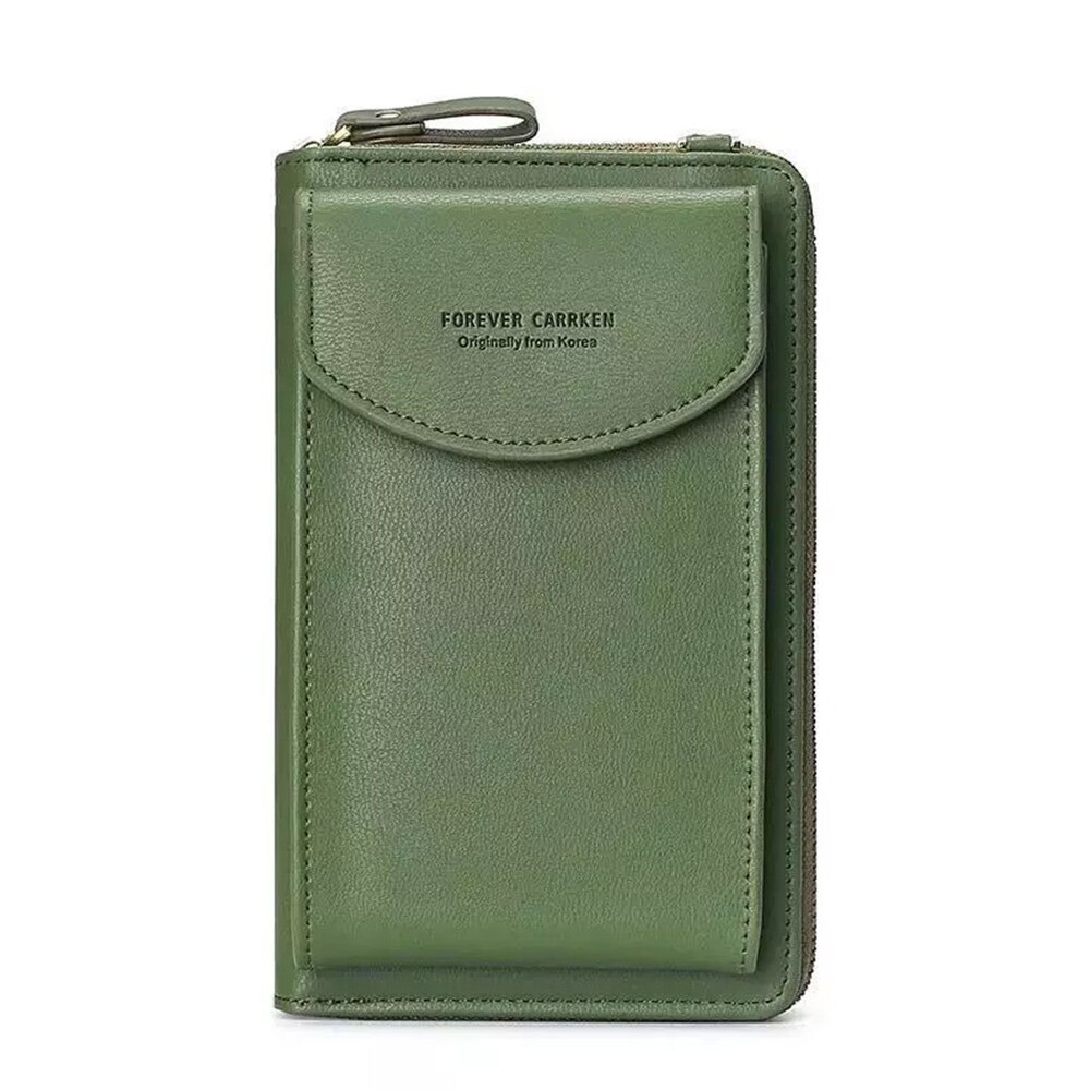 Women Wallet Solid Leather Shoulder Straps Shoulder Bag Mobile Phone Big Card Holders Wallet Handbag Pockets girls: Green