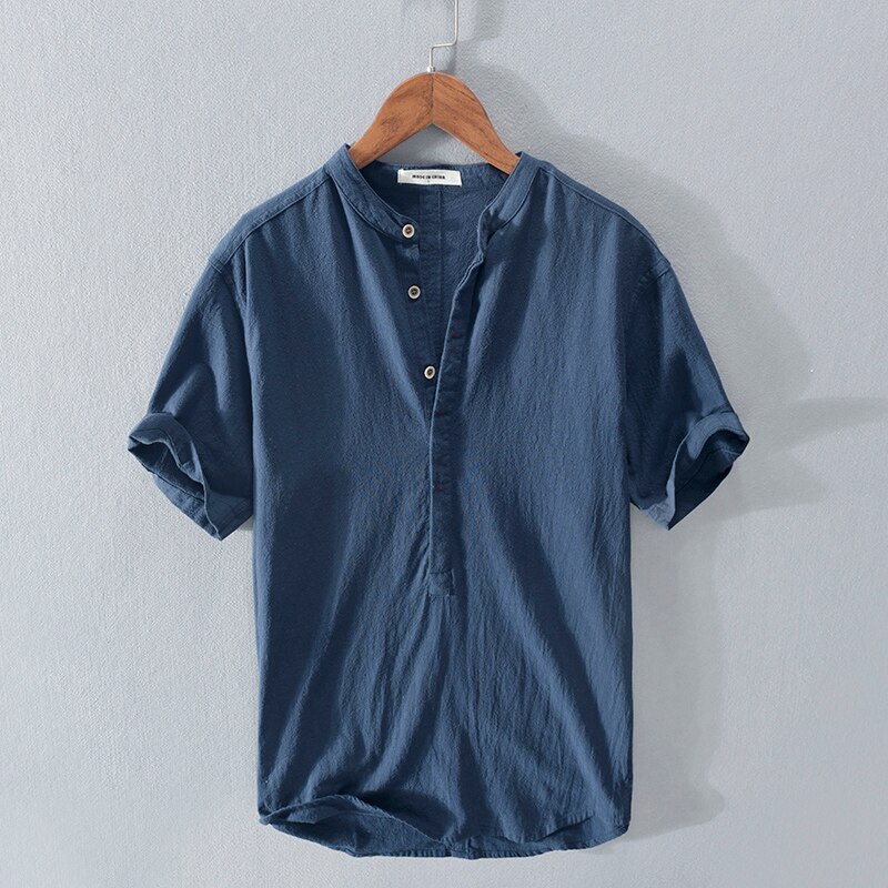 Chemise d'été à manches courtes pour homme, top bleu, respirant, solide et doux, RC210, collection: Marine Bleu / XXXL (80-85)kg