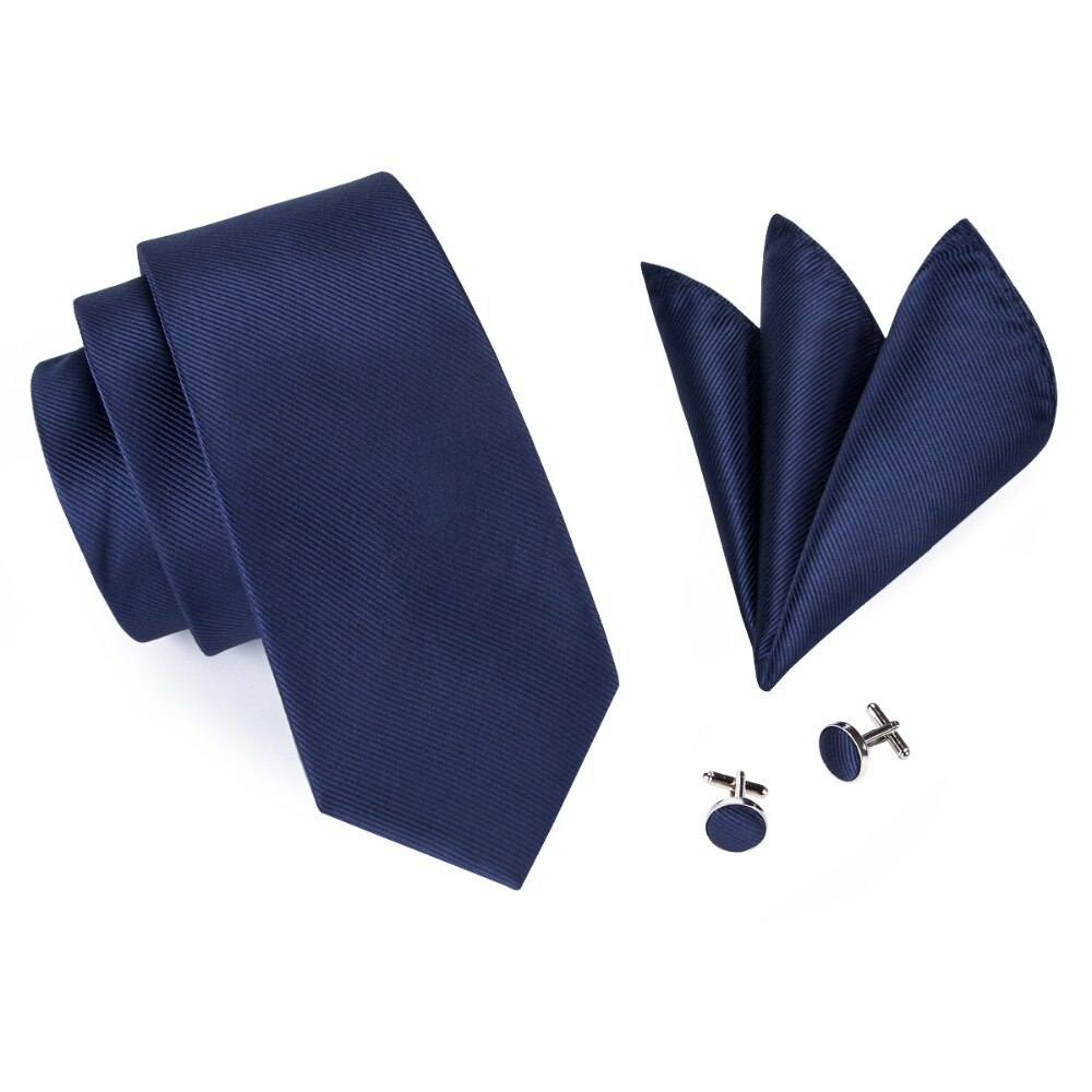 midnightblue sólido corbata pañuelo gemelos corbata de seda corbatas para hombres Formal de negocios boda C-770