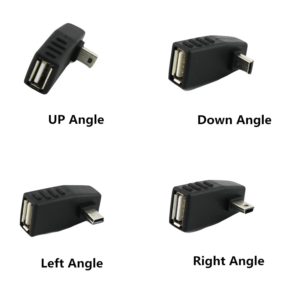 2x Mini USB 5Pin B Male naar USB 2.0 Type A Vrouwelijke OTG Host Adapter Links/Rechts/UP /Down Hoek Zwart