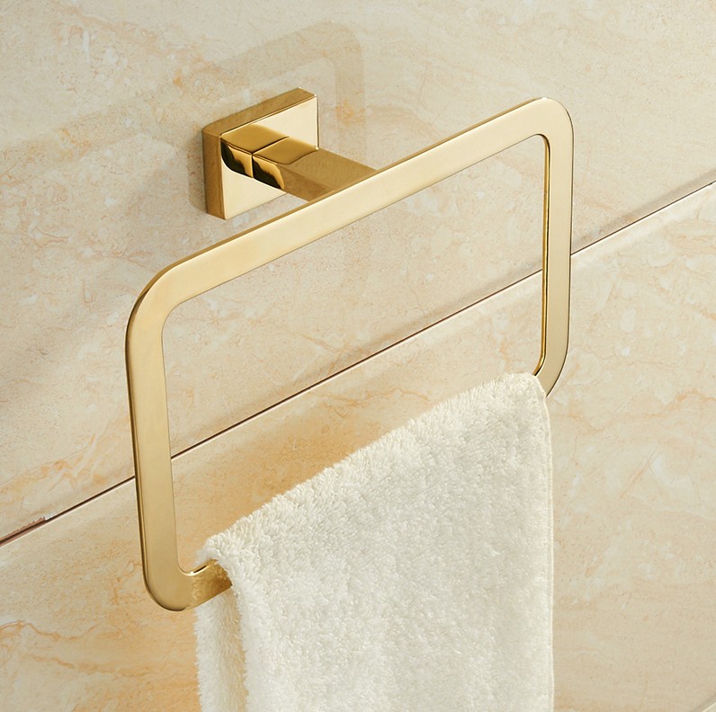 Toallero, barra de toallas, juego de herramientas de acero inoxidable dorado, gancho para batas, taza de cepillos para el baño, jabonera, accesorios para el baño: Towel ring