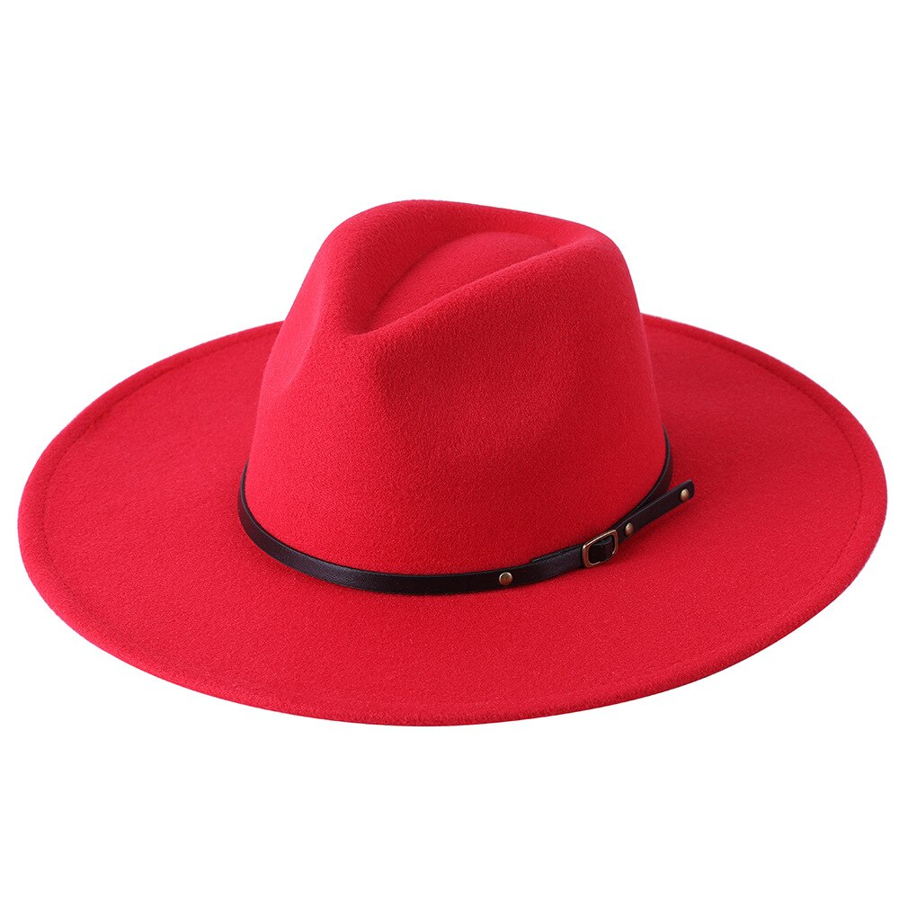 Chapeau Fedora en laine à large bord pour homme et femme, couleur unie, , Jazz, feutré, Panama, jaune: Rouge