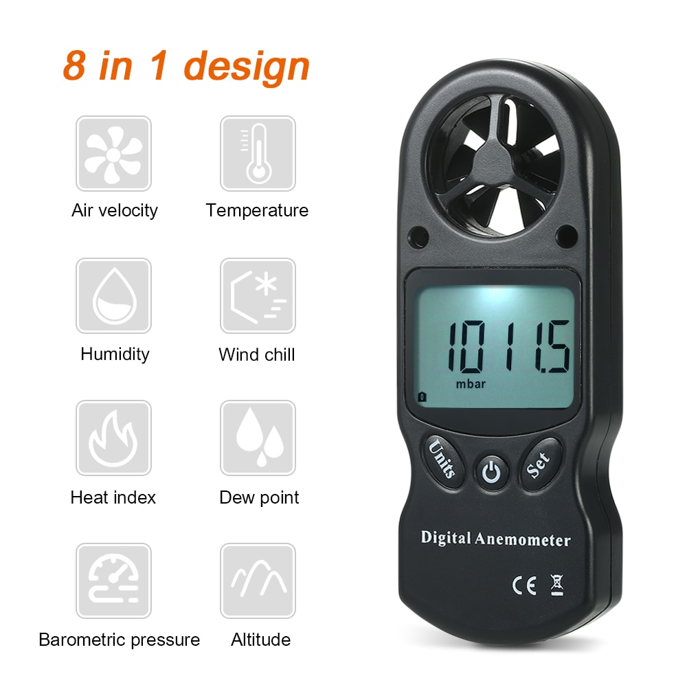 8 In1 Digitale Anemometer Anemometro Thermometer Wind Gauge Meter Temperatuur-vochtigheidsmeter Windmeter Measure Tool