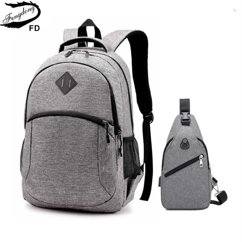 Fengdong schooltassen voor jongens, waterdichte 15.6 inch laptoprugzak, schoolrugzakken voor tieners, sling-borsttasset