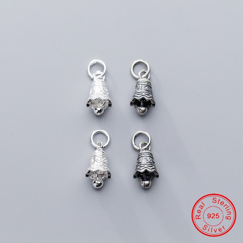 UQBing Retro Vintage Pure 925 Sterling Silver Bell Six-word Mantra Clock Charms Pendant Necklaces DIY Jewelry Findings