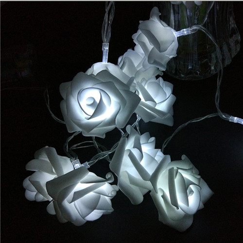 YIYANG 2M Wedding Decoration Rose Flower LED Bouquet String Lights Battery Rosa Christmas Festival Party Garden Bedroom Lumiere: White