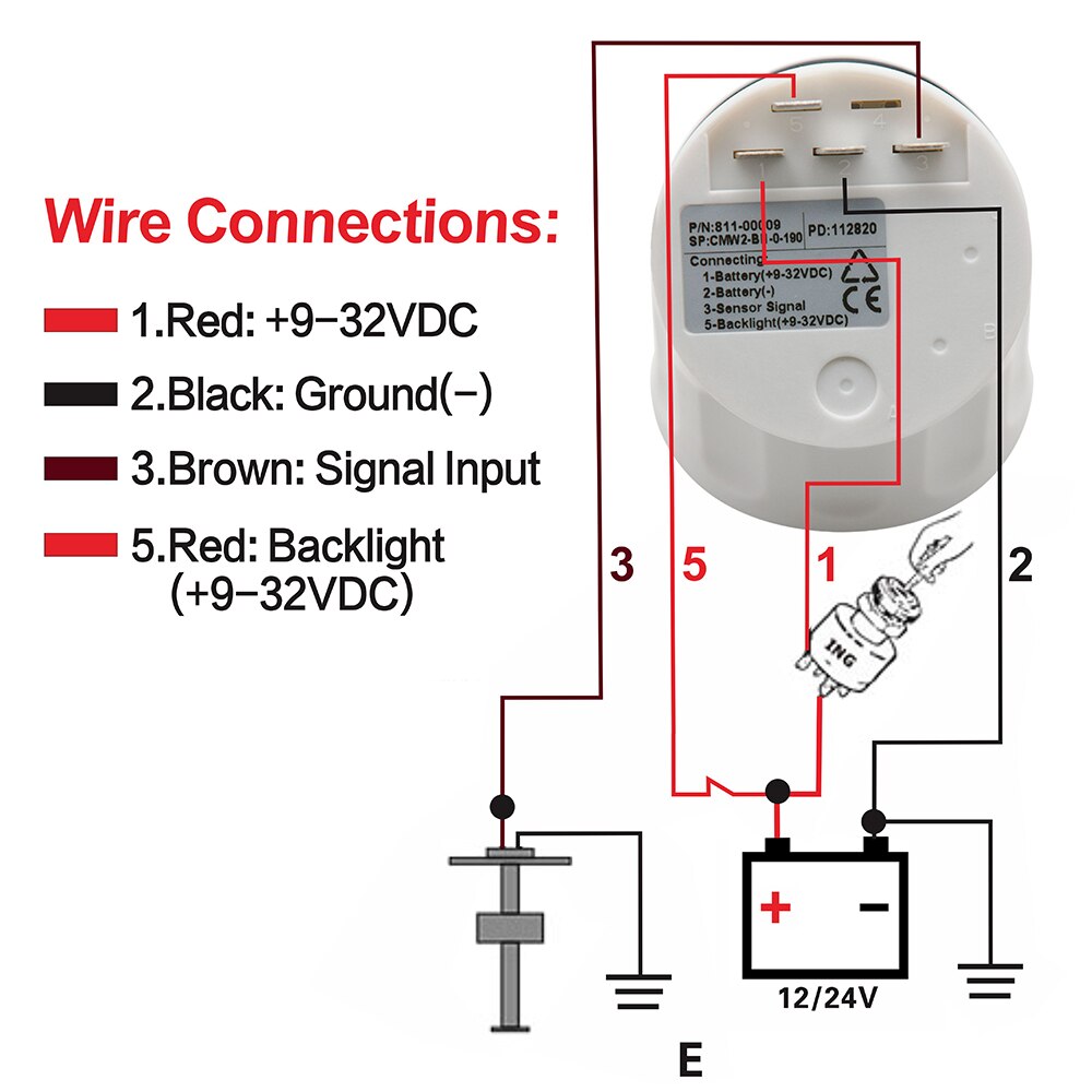52MM Fuel Level Gauge with Fuel Level Sensor 100 125 150 200 250 400 600MM 0-190ohm Oil Liquid Tank Fuel Level Indicator Unit