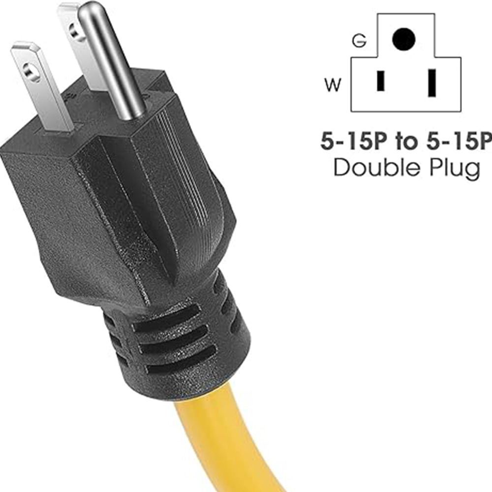 3 Prong Male to Male Extension Cord Double Male 5-15P 12AWG 125V US Plug Generator Adapter Cord for Transfer Switch