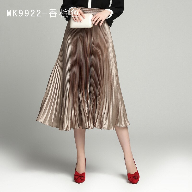 Vrouwen geplooide rok lente en zomer rokken Europa en metallic type vrouwen rokken: champagne