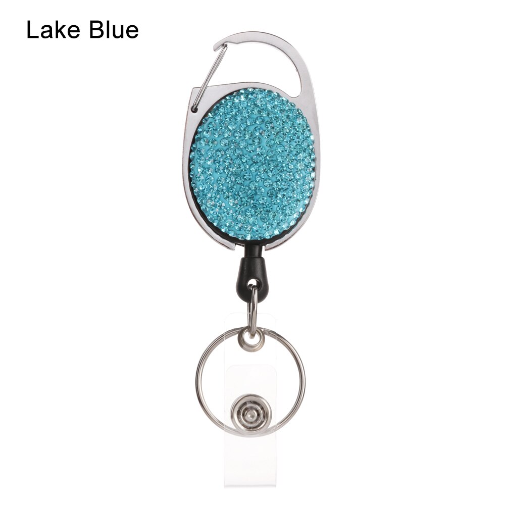 1Pc Shiny Intrekbare Reel Clip Diamant Badge Houder Id Card Key Ring Carabine Veerkracht Duurzaam Draagbare Riem Clips Roestvrij: lake blue