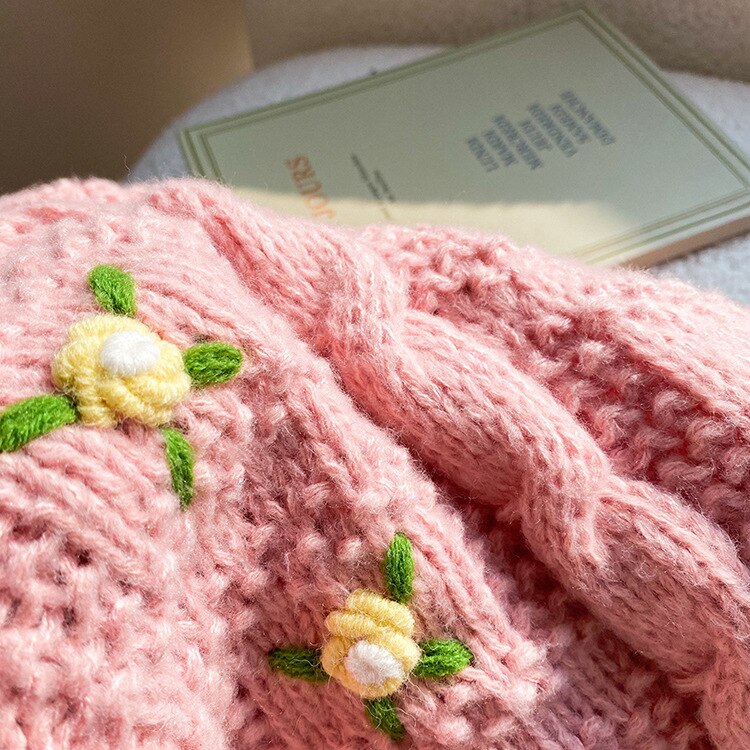 Pull tricoté épais avec broderie florale pour bébé fille, pull mignon de Style coréen pour enfant, hiver