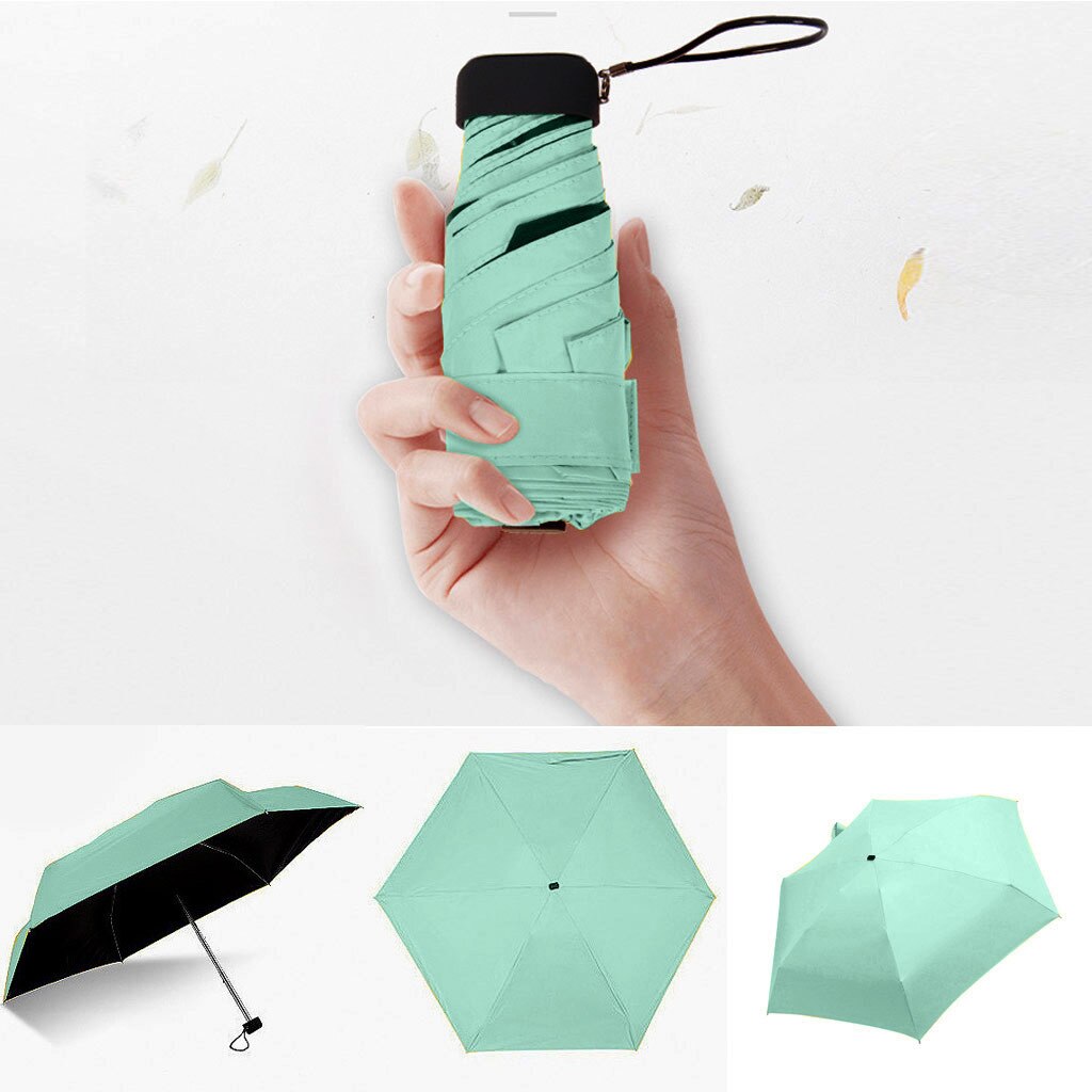 Mini Umbrella Rain Women Windproof Durable 5 Folding Sun Umbrellas Portable Sunscreen Flat Lightweight Pocket Umbrella 19DEC10: Navy Blue