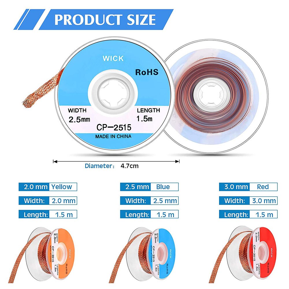 12PCS Desoldering Braid Tap Copper Solder Wire Soldering Wick Tin Solder Removal Braid Welding Wire BGA Repair Tool 2/2.5/3MM