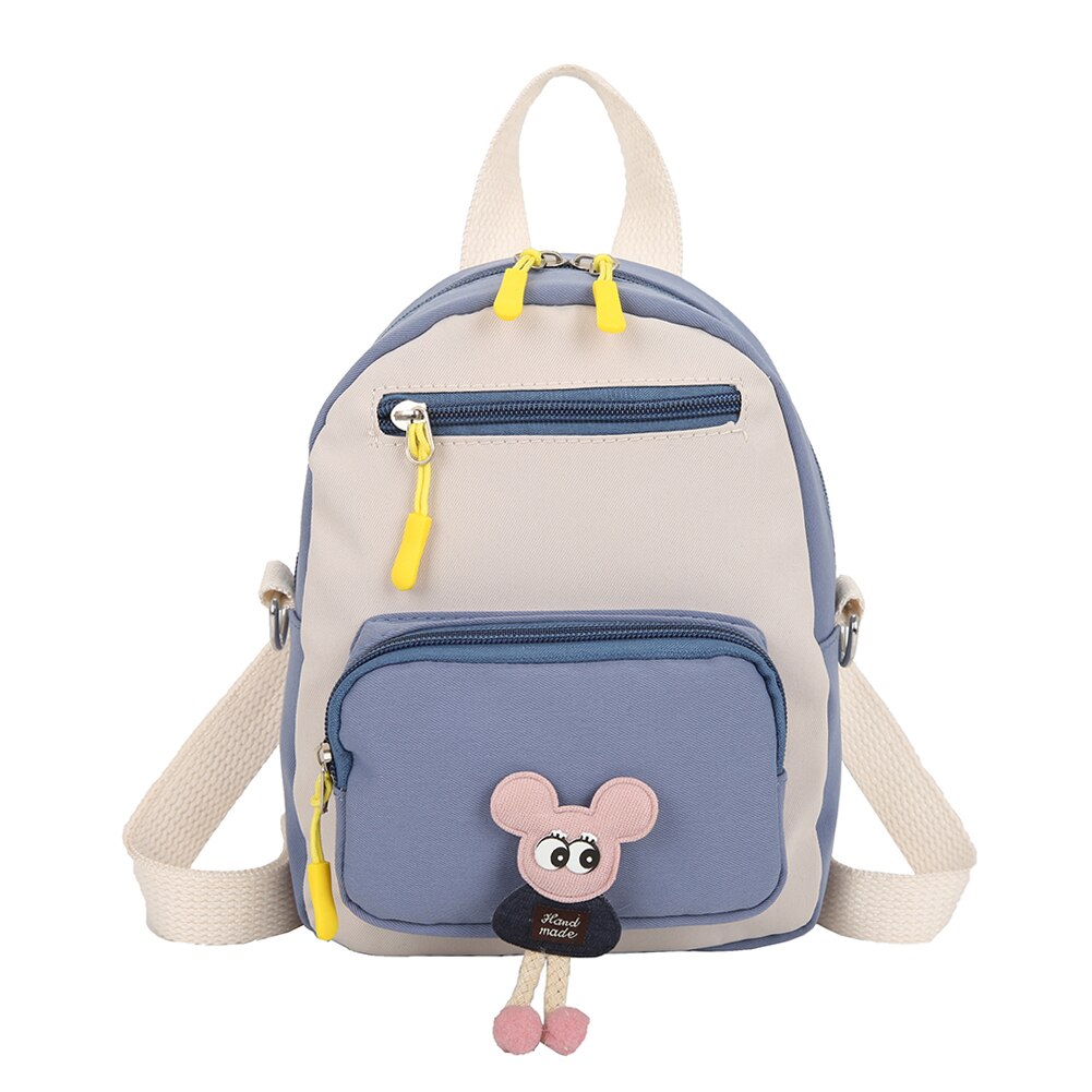 Neue Sommer Frauen Studenten Farbe Spleißen Multi Schichten Rucksack Nette Puppe Studenten Kleine Leinwand Rucksack Tornister: Blau
