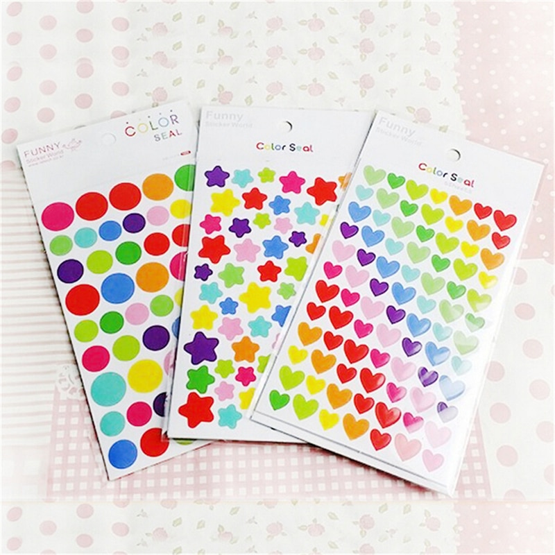 6 Vellen Vijfpuntige Ster Kleurrijke Seal Leuke Liefde Hart Dot Scrapbooking Papier Stickers Briefpapier Decoratie