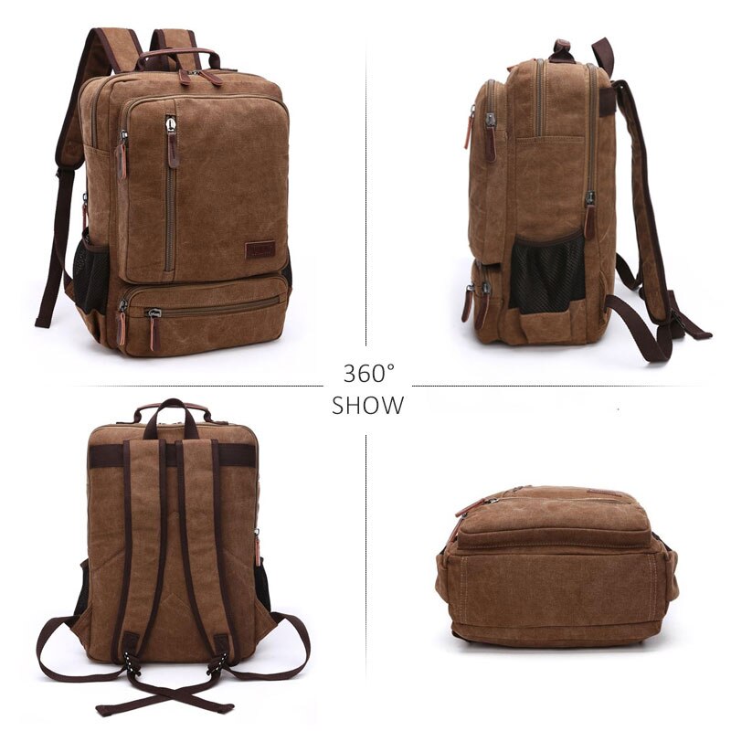 Vintage Canvas Backpack - 20-35L - Laptop Compartment - School Travel - Unisex