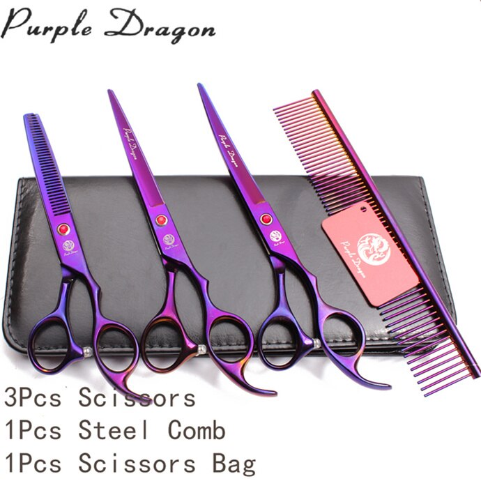 Purple Dragon – ciseaux de toilettage pour animaux de compagnie, 7 &quot;JP, ciseaux droits en acier inoxydable, ciseaux amincissants, incurvés, pour chiens, ensemble Z3003: Z3003 Zi U4P 7Y