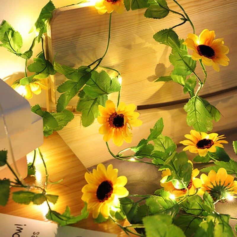 2m 20LED Sunflower Light Garland Wedding Party Room Christmas Bar Party KTV Home Garden Decor